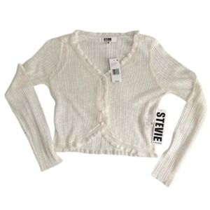 Stevie by Steve Madden Egret White Ruffle Ribbed Cropped Cardigan N3343AST M